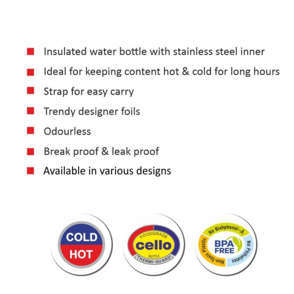 Cello Puro Steel-X Debby Insulated Bottle with Stainless Steel Inner | 1 Pc