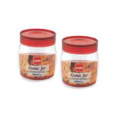Cello Cookie Oval Plastic Storage Jar with Lid | Transparent | Set of 2 Pcs