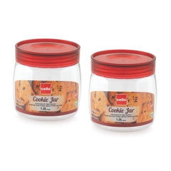Cello Cookie Oval Plastic Storage Jar with Lid | Transparent | Set of 2 Pcs
