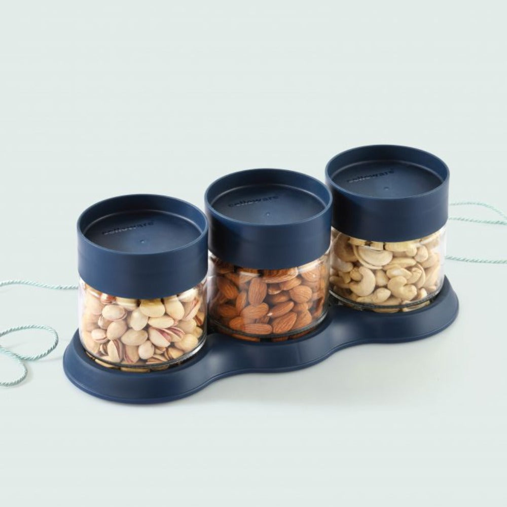 Cello Modustack 500 ML Storage Jars with Tray Gift Set | Set of 2 & Set of 3 Pcs