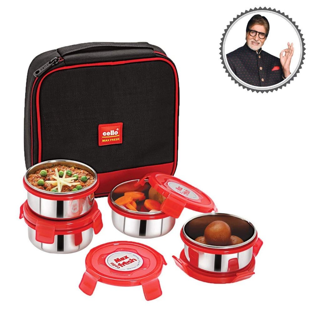 Cello Max Fresh Supremo 4 Containers Stainless Steel Lunch Box
