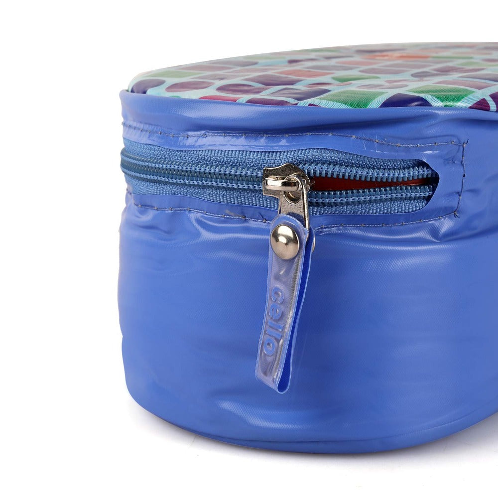 Cello Big Bite Lunch Box with Jacket | 2 Round Containers +1 Oval Container + 1 Spoon + 1 Fork | Set of 5 Pcs