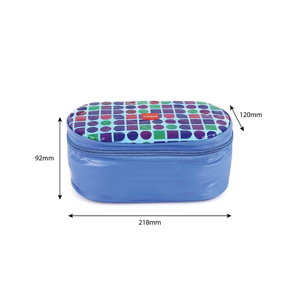 Cello Big Bite Lunch Box with Jacket | 2 Round Containers +1 Oval Container + 1 Spoon + 1 Fork | Set of 5 Pcs