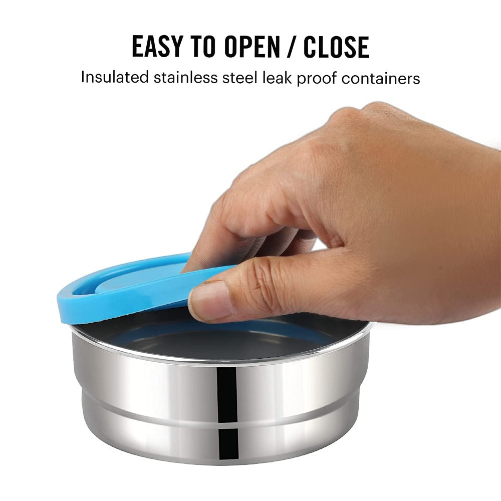 Cello Big Bite Lunch Box with Jacket | 2 Round Containers +1 Oval Container + 1 Spoon + 1 Fork | Set of 5 Pcs