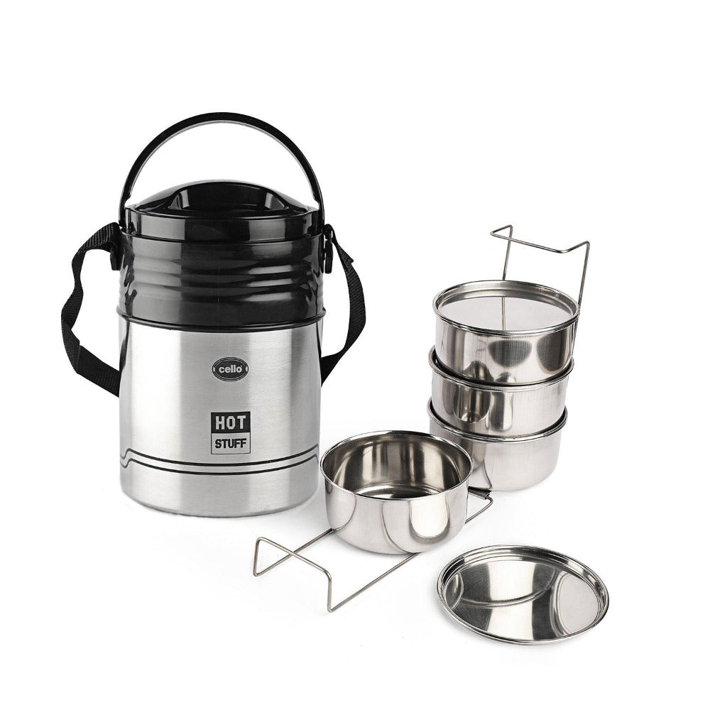 Cello Stainless Steel Hot Stuff Insulated Lunch Box | Silver