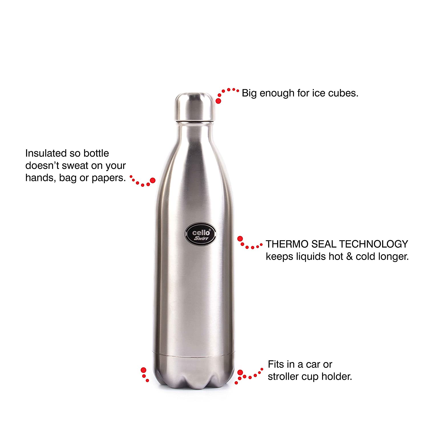 Cello Swift Stainless Steel Flask | Silver | 1 Pc