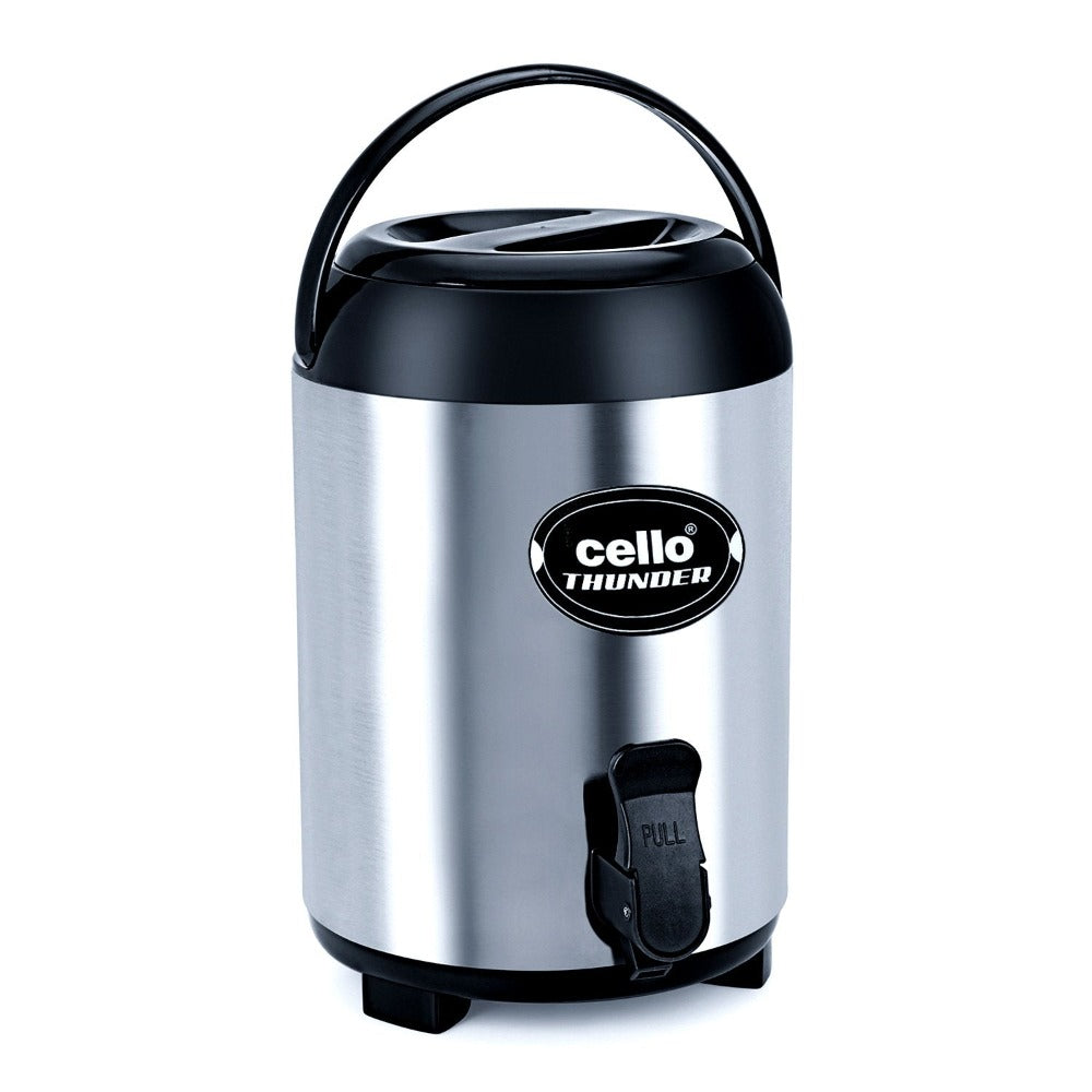 Cello Thunder 8 Litre Stainless Steel Insulated Water Jug | Silver & Black