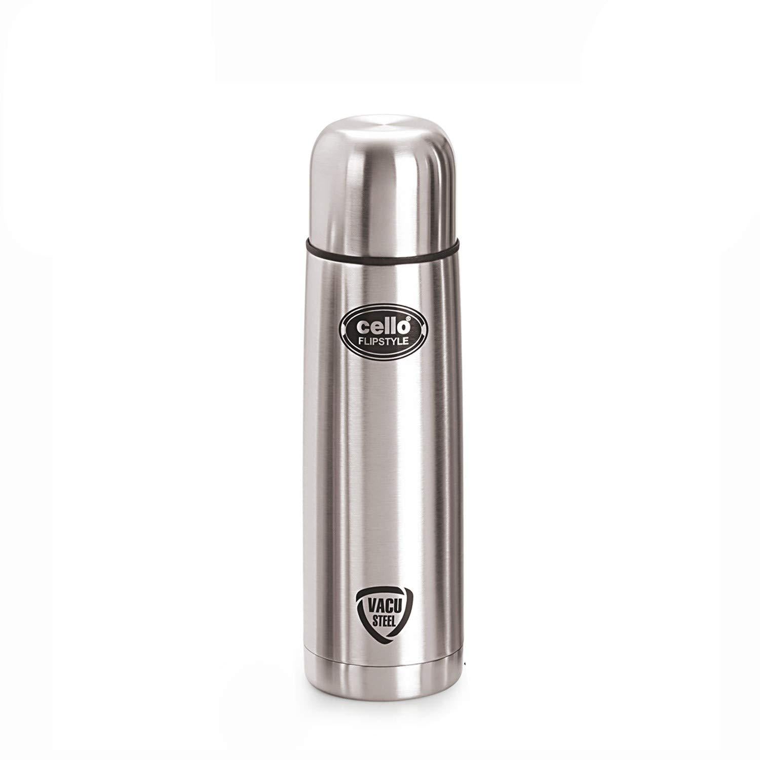 Cello Flip Style Stainless Steel Bottle with Thermal Jacket, Silver