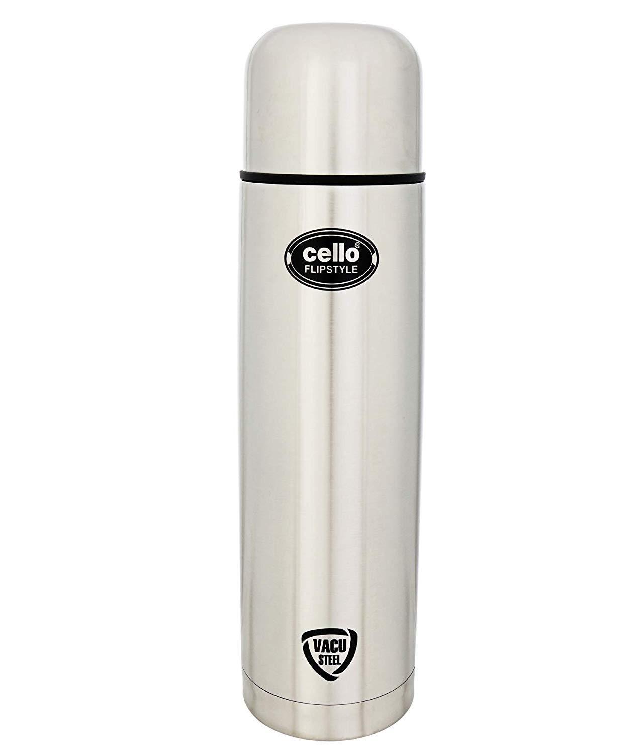 Cello Flip Style Stainless Steel Bottle with Thermal Jacket, Silver