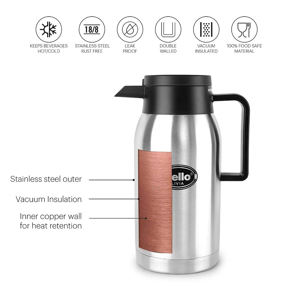 Cello Livia Stainless Steel Vacusteel Carafe | Silver | 1 Pc