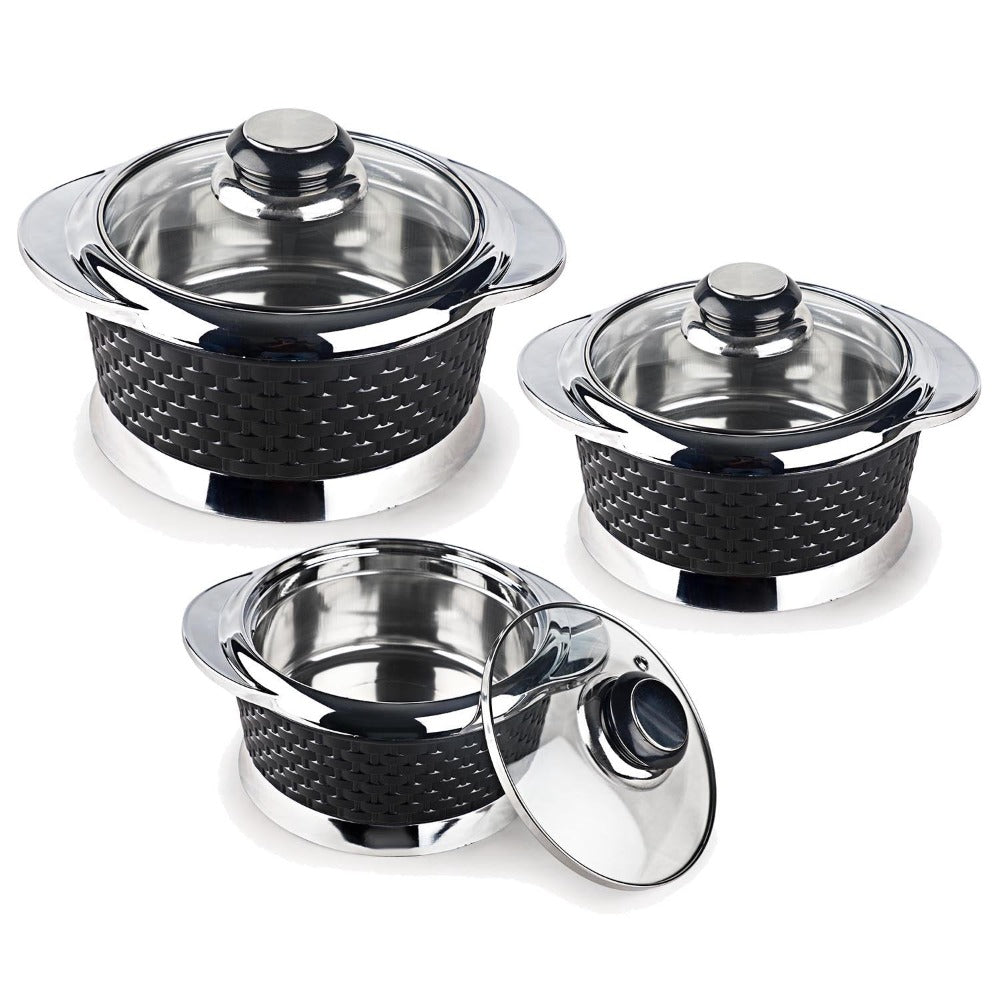 Cello Aristocrat Plastic Casserole | Set of 3 Pcs | Black