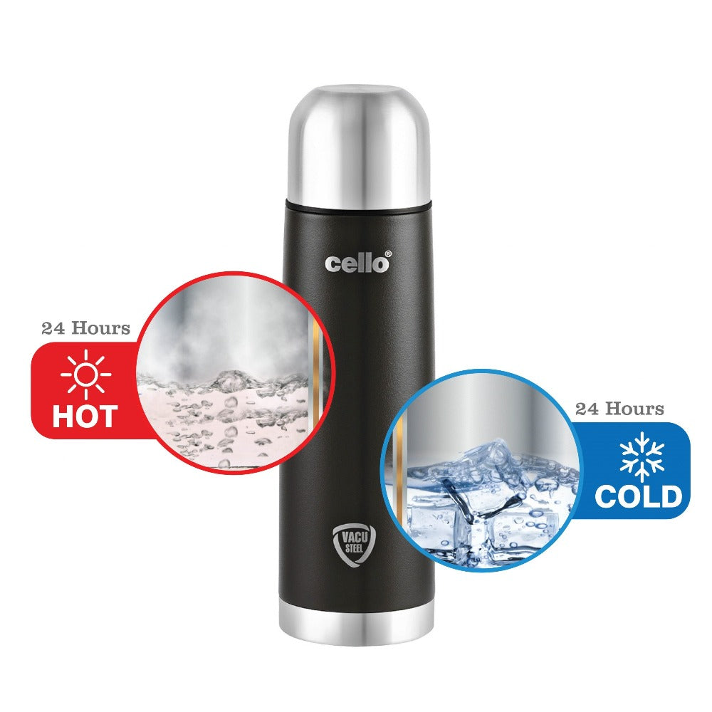 Cello Duro Flip Tuff Steel Water Bottle with Durable DTP Coating | 1 Pc
