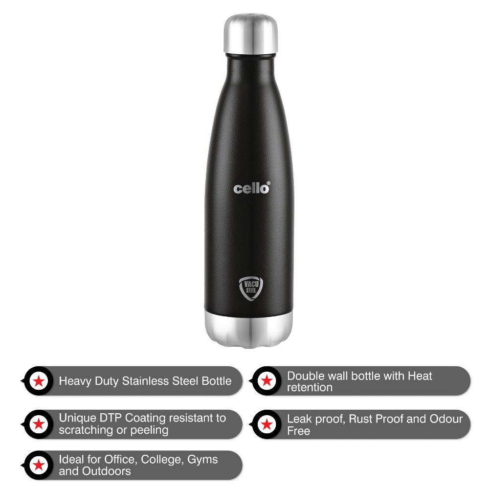 Cello Duro Swift Tuff Steel Water Bottle with Durable DTP Coating | 1 Pc
