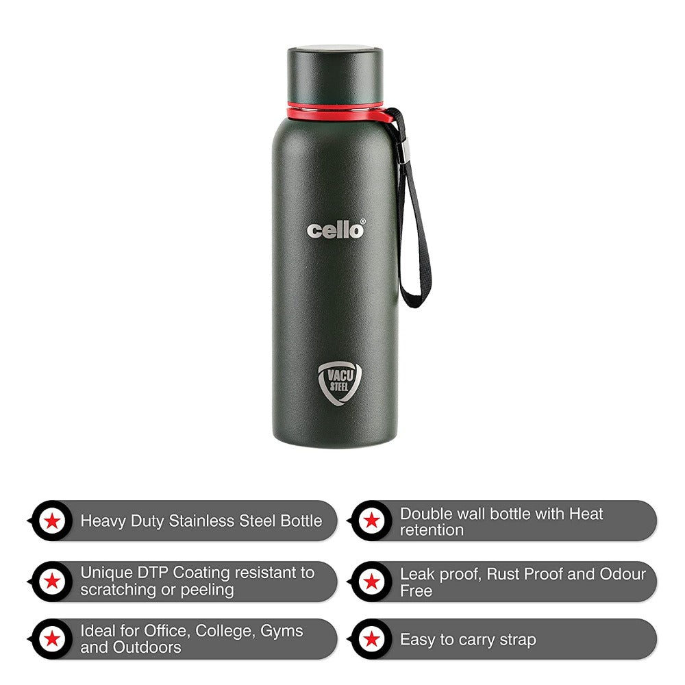 Cello Duro Kent Tuff Steel Water Bottle with Durable DTP Coating | 1 Pc