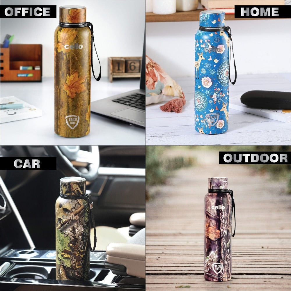 Cello Deezee Kent 900 ML Tuff Steel Water Bottle with Durable DTP Coating | 1 Pc