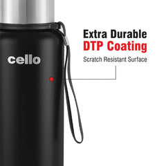 Cello Duro Flip 1500 ML Double Walled Tuff Steel Vacusteel Water Flask with Durable DTP Coating and Thermal Jacket | 1 Pc