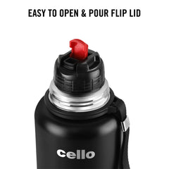 Cello Duro Flip 1500 ML Double Walled Tuff Steel Vacusteel Water Flask with Durable DTP Coating and Thermal Jacket | 1 Pc