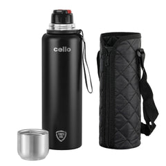 Cello Duro Flip 1500 ML Double Walled Tuff Steel Vacusteel Water Flask with Durable DTP Coating and Thermal Jacket | 1 Pc