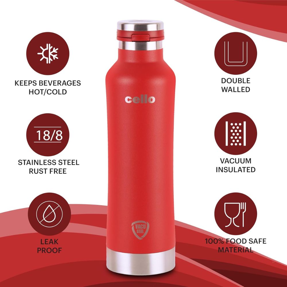 Cello Duro One Touch Vacusteel Stainless Steel Water Bottle | 1 Pc