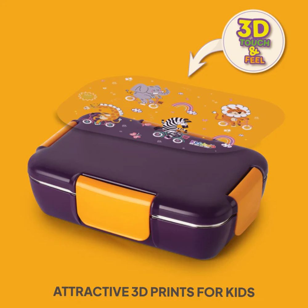 Cello Kidzbee Magnus Plastic Insulated Kids Lunch Box with Inner Steel | 3D Touch & Feel Designs Lunch Box | 1 Pc