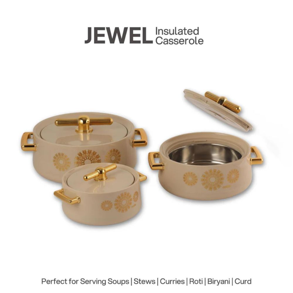 Cello Jewel Inner Stainless Steel Insulated Casserole Set | Set of 3 Pcs