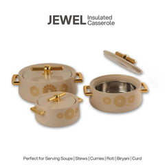 Cello Jewel Inner Stainless Steel Insulated Casserole Set | Set of 3 Pcs