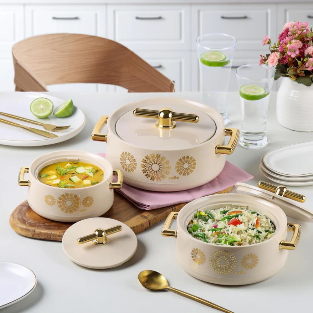 Cello Jewel Inner Stainless Steel Insulated Casserole Set | Set of 3 Pcs