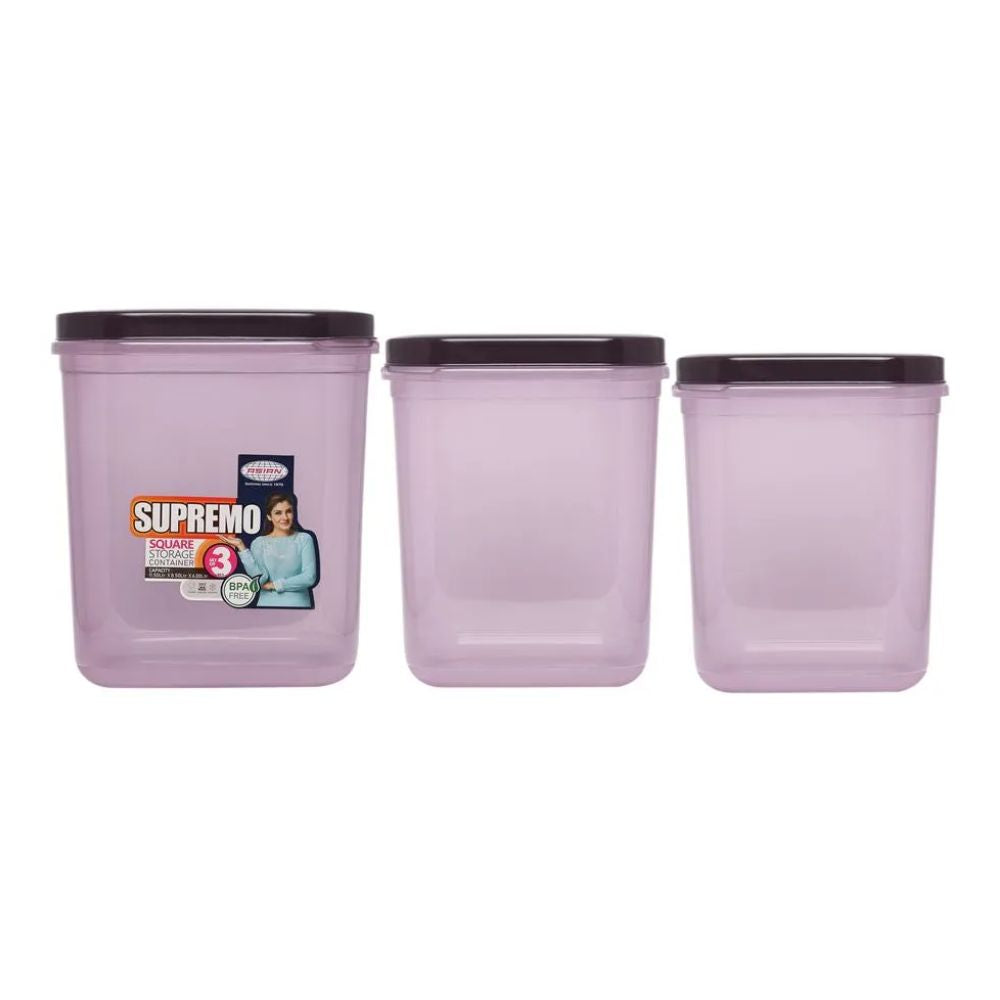 Asian Supremo Square Plastic Storage Container | Stackable | Multipurpose | Set of 3 Pcs