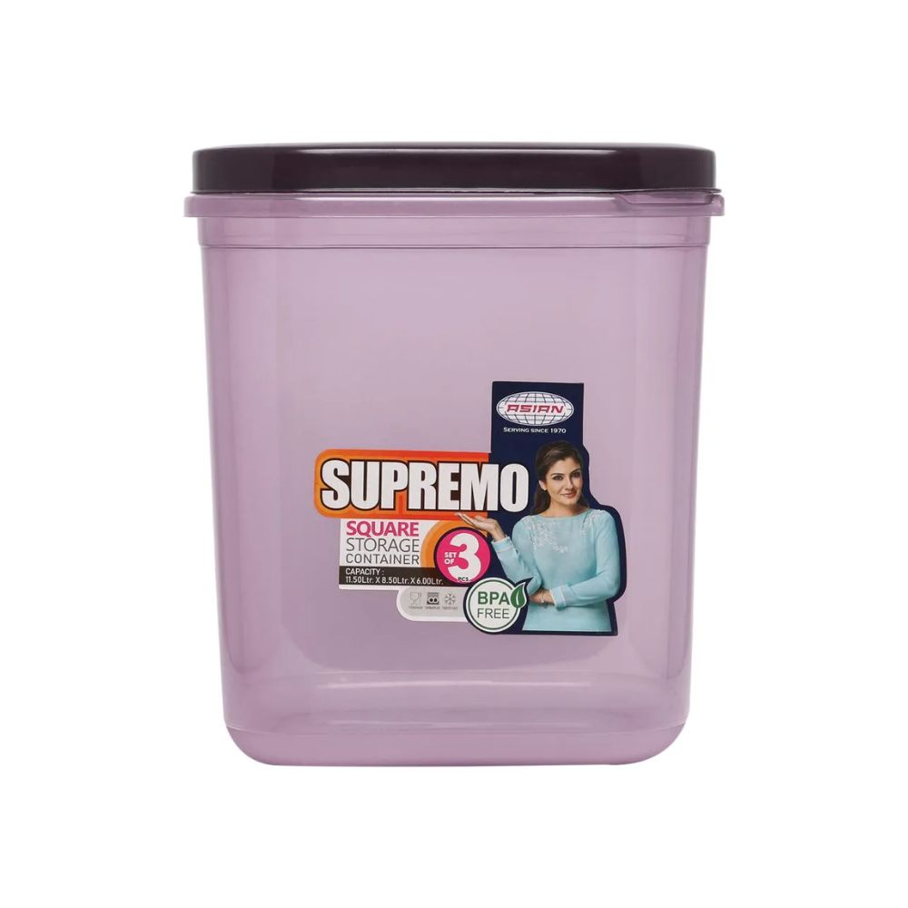 Asian Supremo Square Plastic Storage Container | Stackable | Multipurpose | Set of 3 Pcs