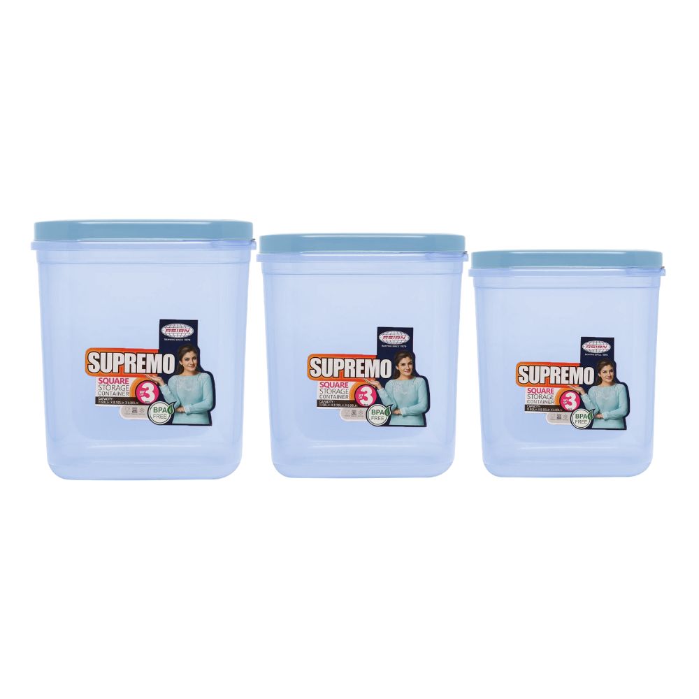 Asian Supremo Square Plastic Storage Container | Stackable | Multipurpose | Set of 3 Pcs