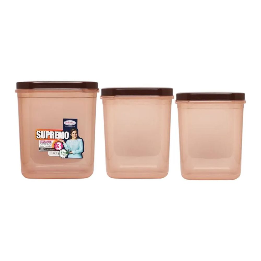 Asian Supremo Square Plastic Storage Container | Stackable | Multipurpose | Set of 3 Pcs