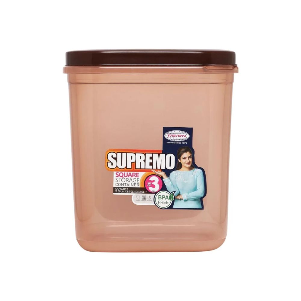 Asian Supremo Square Plastic Storage Container | Stackable | Multipurpose | Set of 3 Pcs