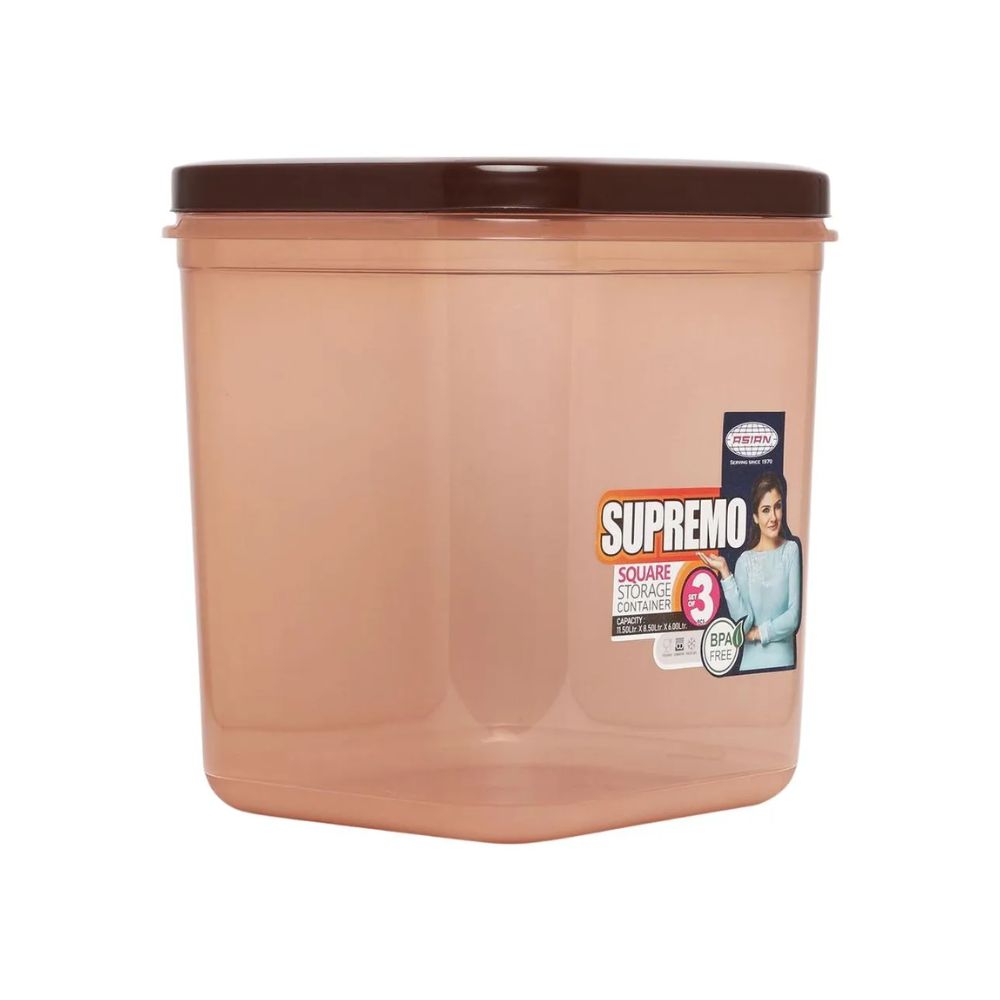 Asian Supremo Square Plastic Storage Container | Stackable | Multipurpose | Set of 3 Pcs