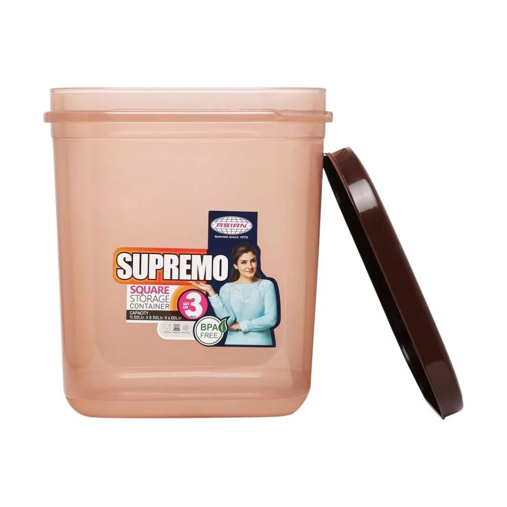 Asian Supremo Square Plastic Storage Container | Stackable | Multipurpose | Set of 3 Pcs