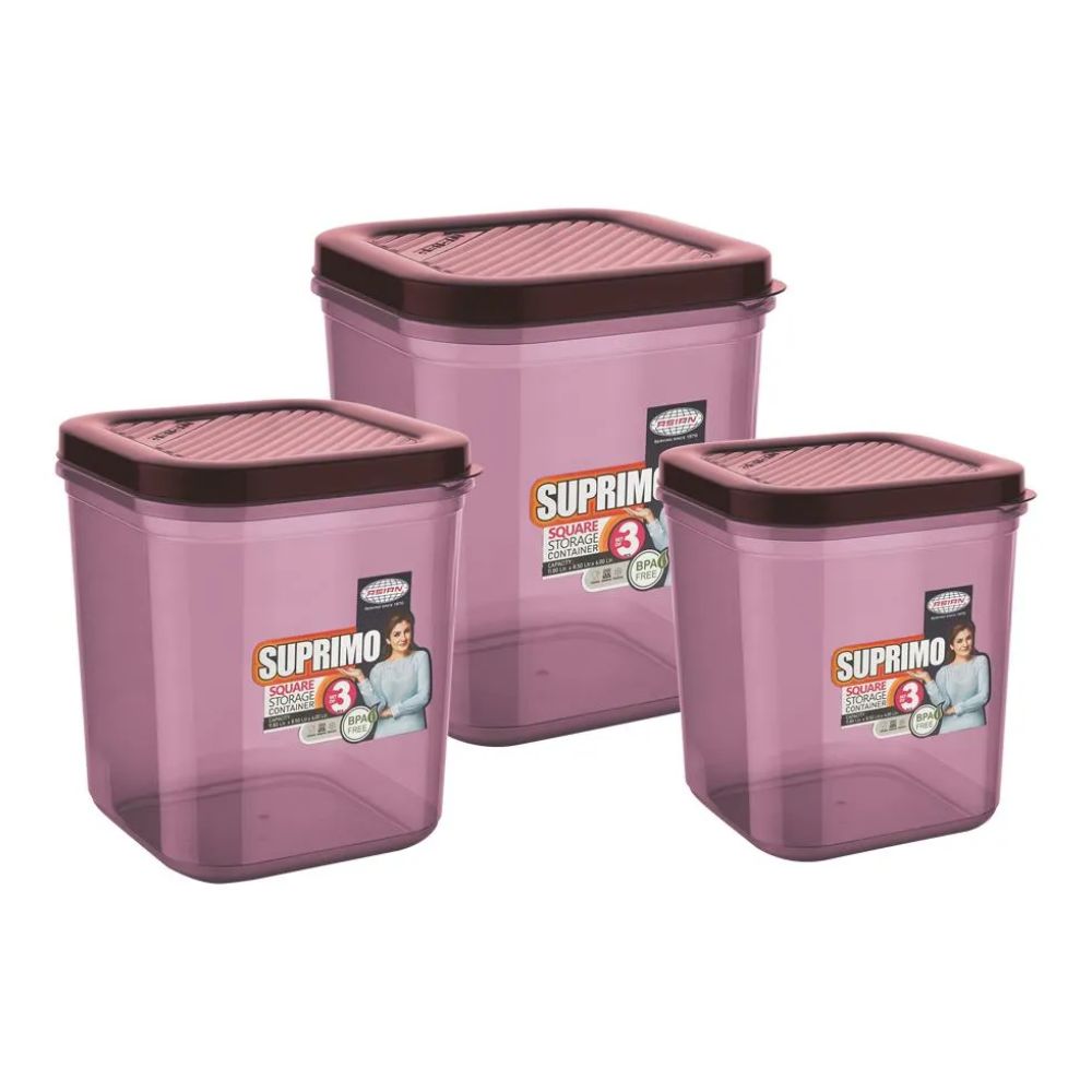 Asian Supremo Square Plastic Storage Container | Stackable | Multipurpose | Set of 3 Pcs
