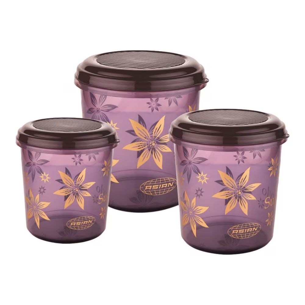 Asian Super Stylo Plastic Storage Container | Stackable | Multipurpose | Set of 3 Pcs