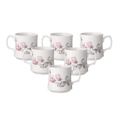 Clay Craft Ceramic Floral Printed 200 ML Coffee & Tea Mugs | White | Set of 6 Pcs