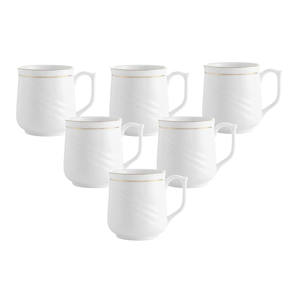 Clay Craft Ceramic New Lilly Gold Line 180 ML Coffee & Tea Mugs | White | Set of 6 Pcs