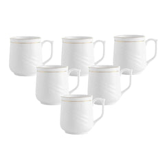 Clay Craft Ceramic New Lilly Gold Line 180 ML Coffee & Tea Mugs | White | Set of 6 Pcs