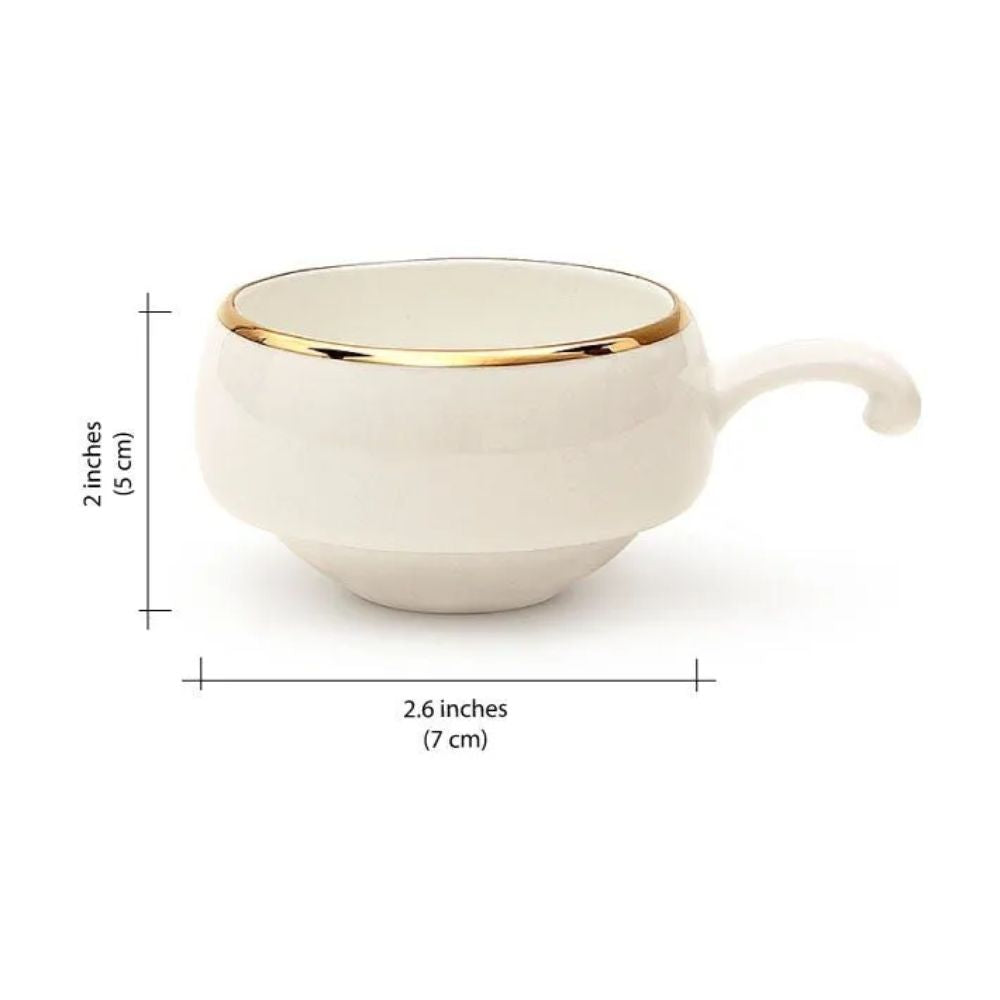 Clay Craft Lillyput Cup & Saucer Set | 100 ML | White | Set of 6 Pcs