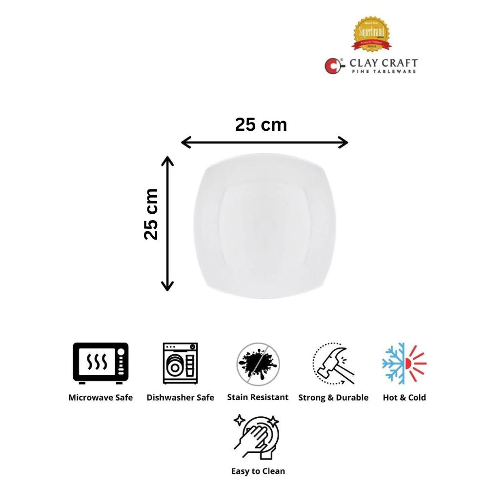 Clay Craft Ceramic Basic Dinner Plate Zen Square | White | 1 Pc