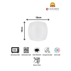 Clay Craft Ceramic Basic Quarter Plate Zen Square | White | Set of 4 Pc