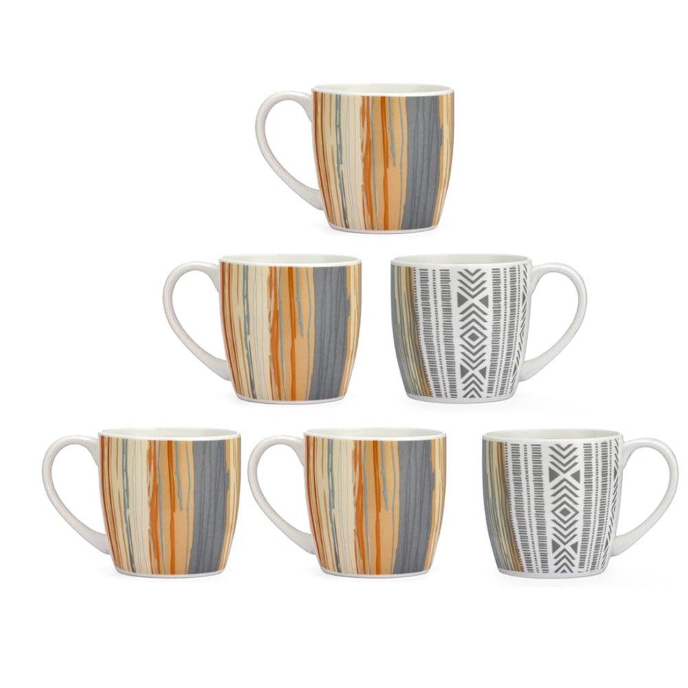 Clay Craft Ceramic Striped 180 ML Coffee & Tea Mug Set | Microwave Safe | Set of 6 Pcs