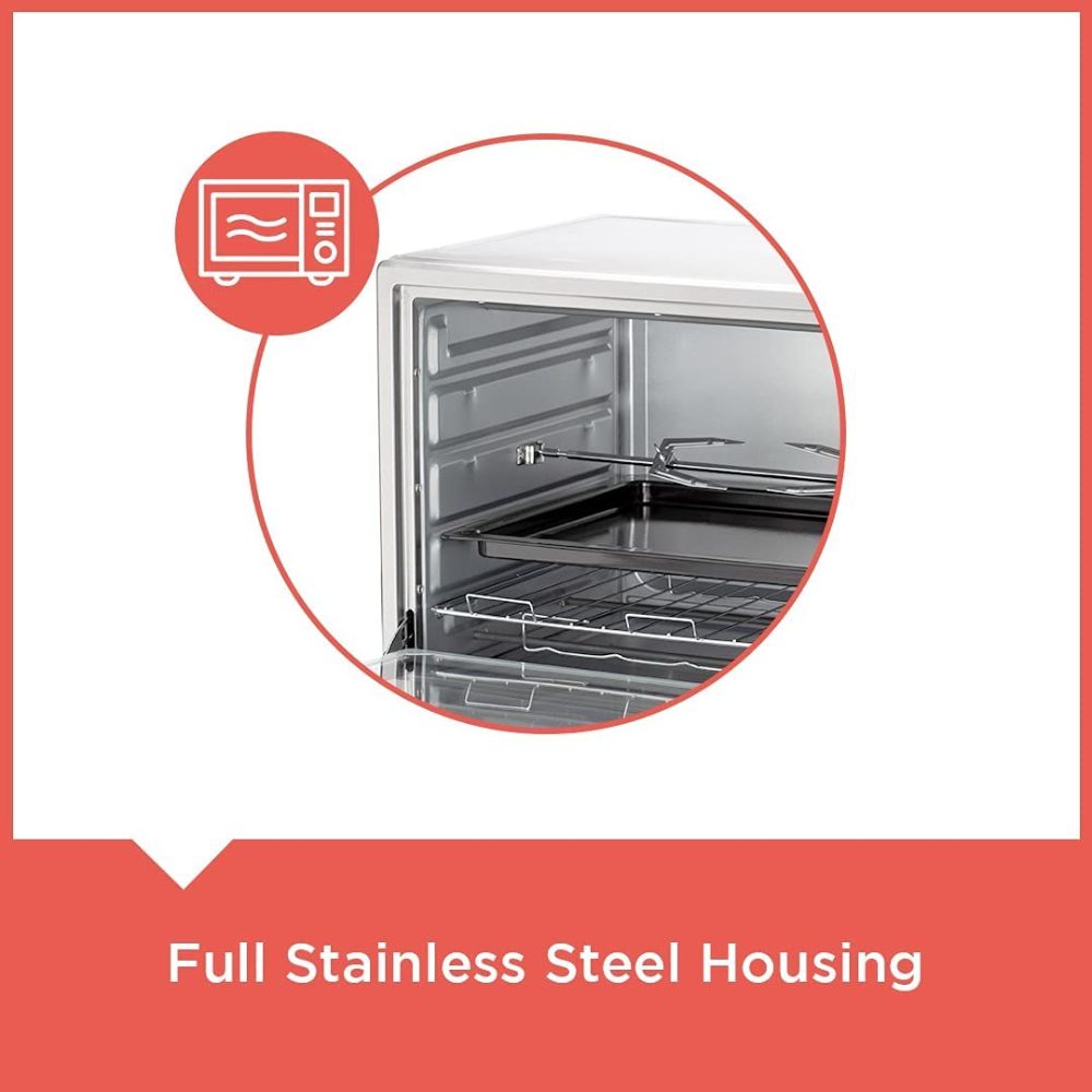 Black+Decker 48 Litre Oven Toaster Grill OTG with Rotisserie Convection for Grilling & Baking | Full Stainless Steel Housing | Silver & Black