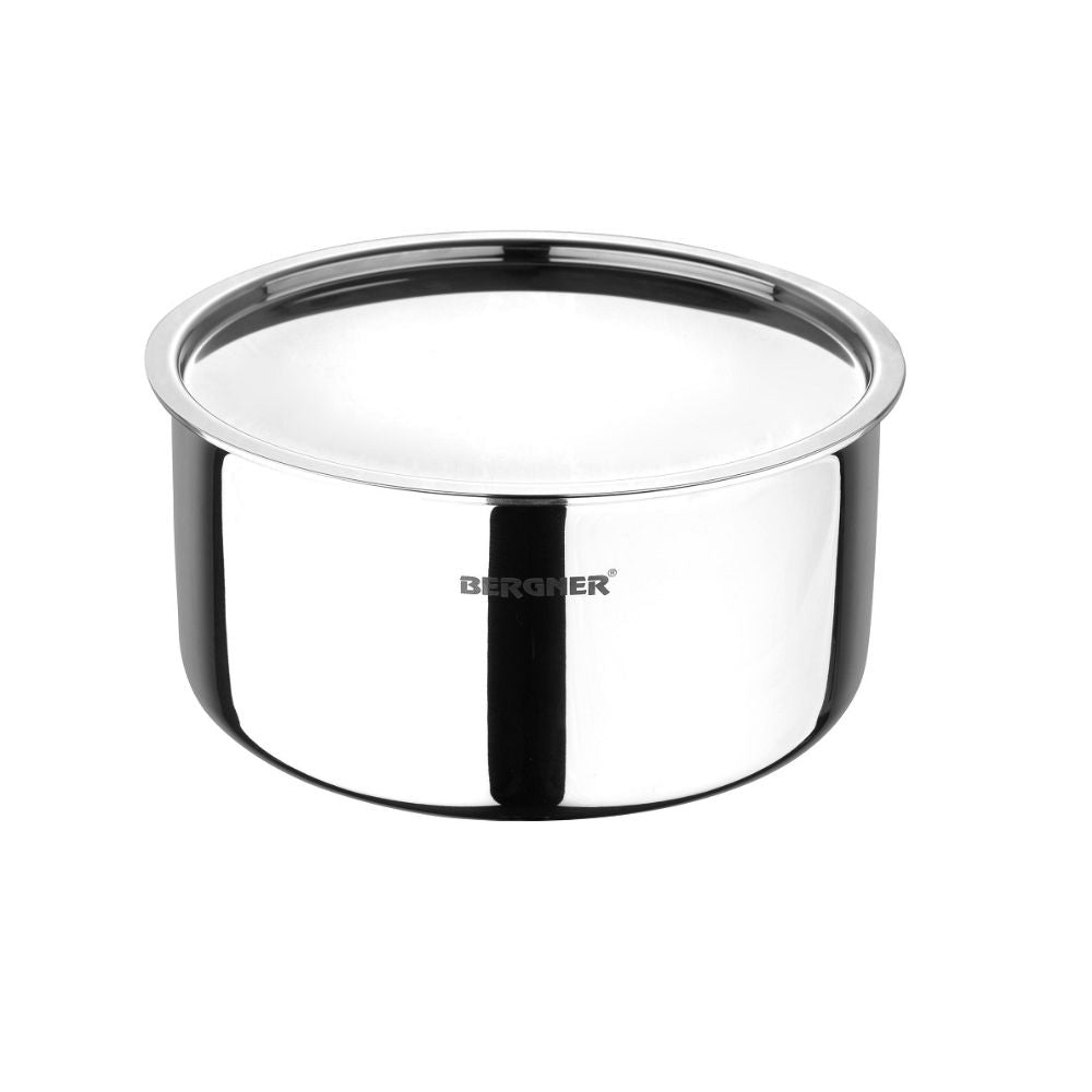 Bergner Argent Tri-Ply Stainless Steel Tope / Patila with Stainless Steel Lid | Gas & Induction Compatible | Silver