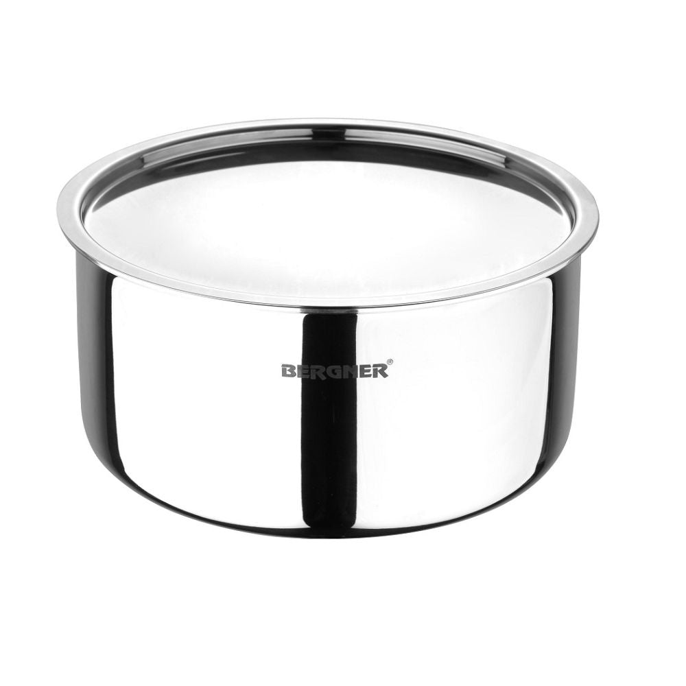 Bergner Argent Tri-Ply Stainless Steel Tope / Patila with Stainless Steel Lid | Gas & Induction Compatible | Silver