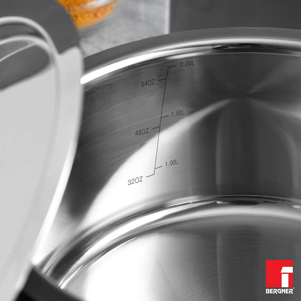 Bergner Argent Tri-Ply Stainless Steel Tope / Patila with Stainless Steel Lid | Gas & Induction Compatible | Silver