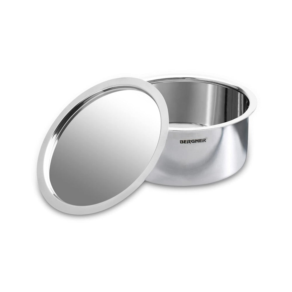 Bergner Argent Tri-Ply Stainless Steel Tope / Patila with Stainless Steel Lid | Gas & Induction Compatible | Silver