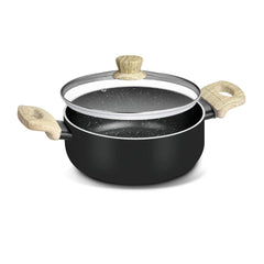 Bergner Bellini Aura Black Non Stick Casserole with Glass Lid | Gas & Induction Compatible | Black | 1 Pc