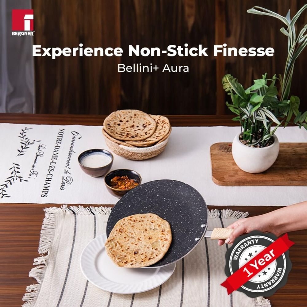 Bergner Bellini Aura Black Non Stick Concave Roti Tawa | Gas & Induction Compatible | Black